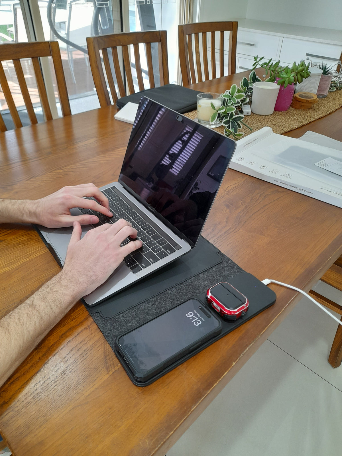 4 in 1 Wireless Charging Laptop Sleeve 13"-17" Charge 2 Devices at Once, Multipurpose Sleeve Plus Mousepad Waterproof Surface, USB-C Port, Front Pocket Sleeve